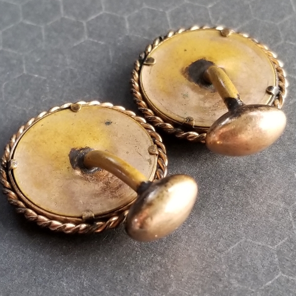 Relisted -Antique photo cufflinks gold tone photograph sepia - Picture 9 of 11